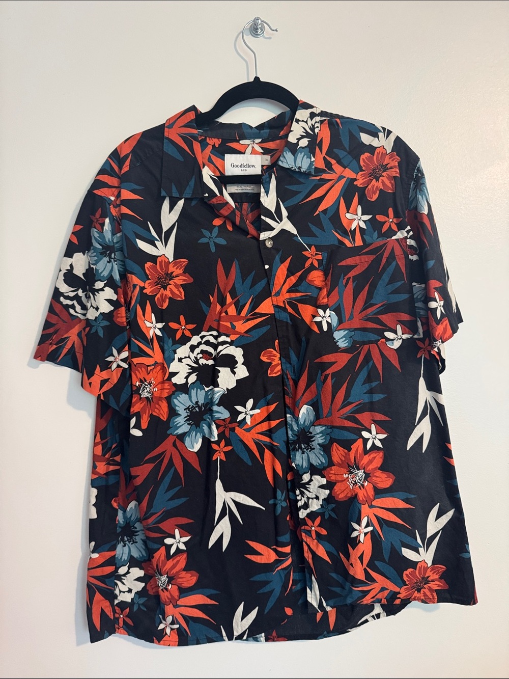 Goodfellow & Co Black Floral Short-Sleeve Camp Shirt
